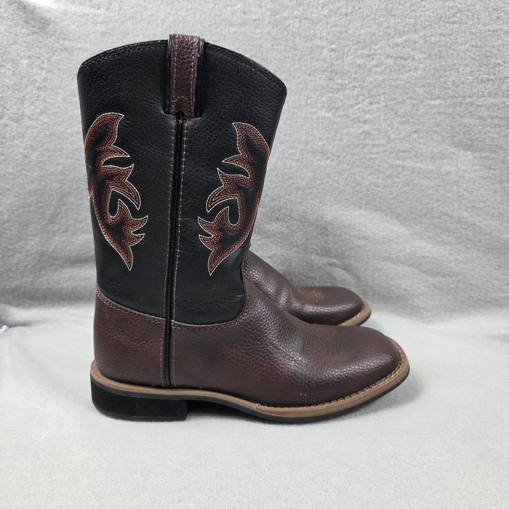 Magellan Outdoors Western Boots Boys Size 1 Brown Black Excellent Square Toe